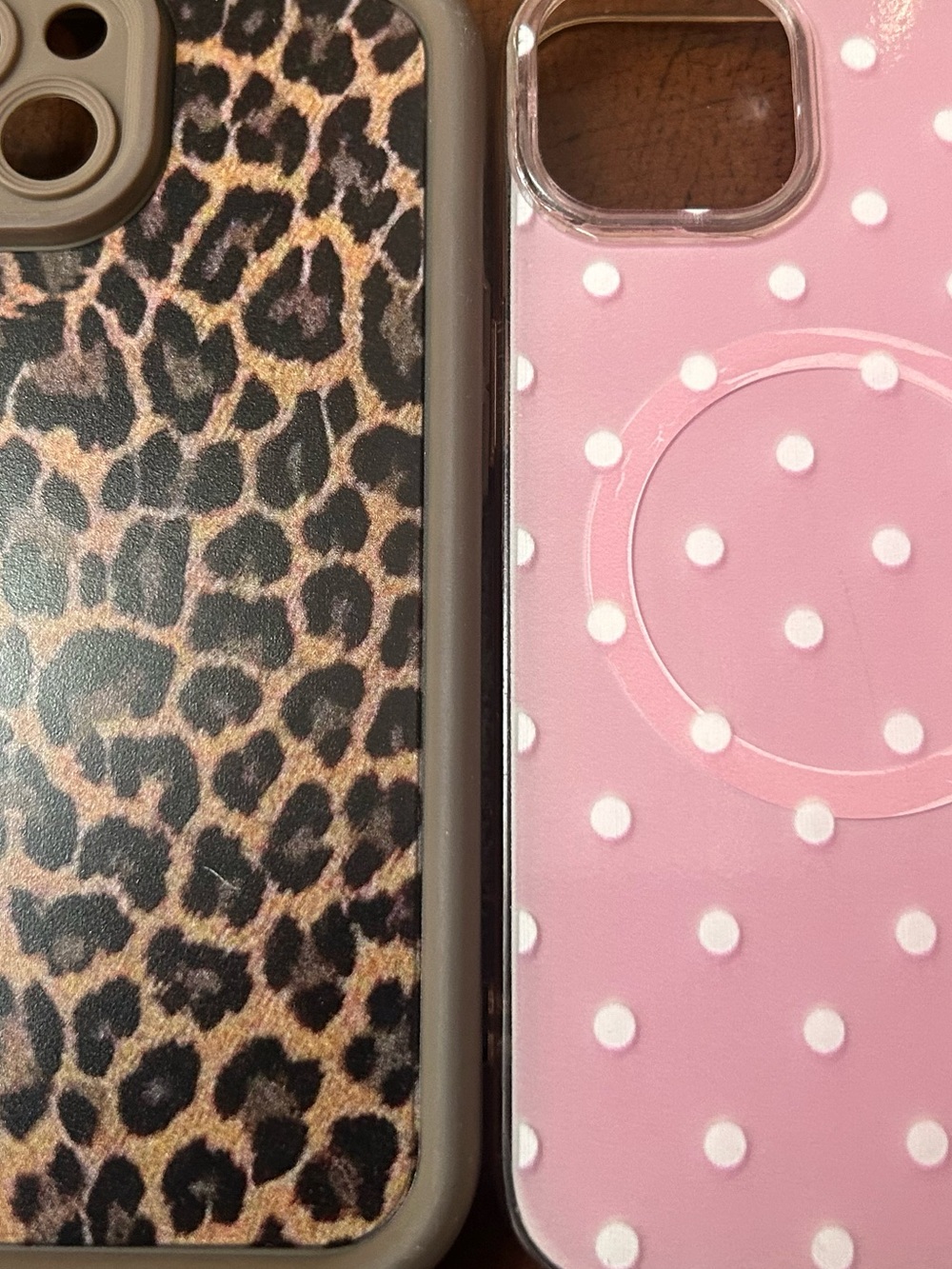 SET OF 2 IPHONE 13 CASES - Leopard Print and Pink Polka Dot
